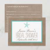 Turquoise Starfish Beach Vrijgezellenfeest Recept  Uitnodiging Briefkaart (Voorkant / Achterkant)