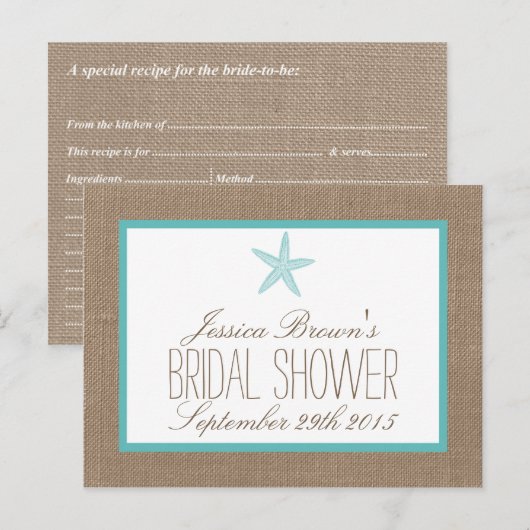 Turquoise Starfish Beach Vrijgezellenfeest Recept  Uitnodiging Briefkaart (Voorkant / Achterkant)