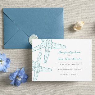 Turquoise Starfish Beach Wedding Kaart
