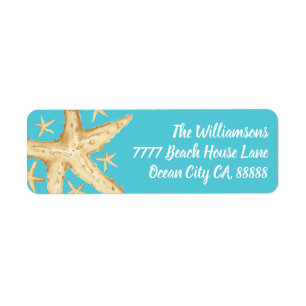 Turquoise Starfish Blue Beach Return Address Etiket