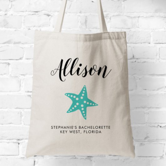 Turquoise Starfish bruidsmeisje Canvas tas voor br