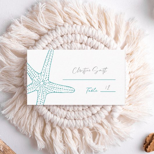 Turquoise Starfish bruiloft Plaatskaarten Plaatskaartje