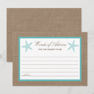 Turquoise Starfish Burlap Beach Baby shower Advieskaart