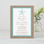 Turquoise Starfish Burlap Beach Baby shower Kaart (Staand voorkant)