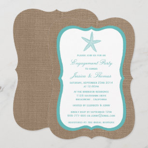 Turquoise Starfish Burlap Beach Engagement Party Kaart