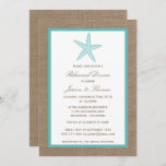 Turquoise Starfish Burlap Beach repesal Dinner Kaart<br><div class="desc">Deze turkooiszeester op de uitnodiging voor het diner van de burlap strandrepetitie zal de perfecte aankondiging zijn voor elke bruid en bruidegom. Het ontwerp is voorzien van een mooie rustige achtergrond met een schattige turkooiszeester. Deze uitnodigingen kunnen gepersonaliseerd worden voor je speciale gelegenheid en maken de perfecte aankondiging voor elke...</div>