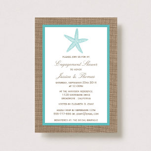 Turquoise Starfish Burlap Beach Verloving Shower Kaart