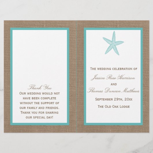 Turquoise Starfish Burlap Beach Wedding Collectie (Voorkant)