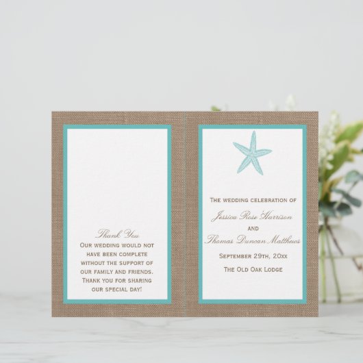 Turquoise Starfish Burlap Beach Wedding Collectie (Staand voorkant)
