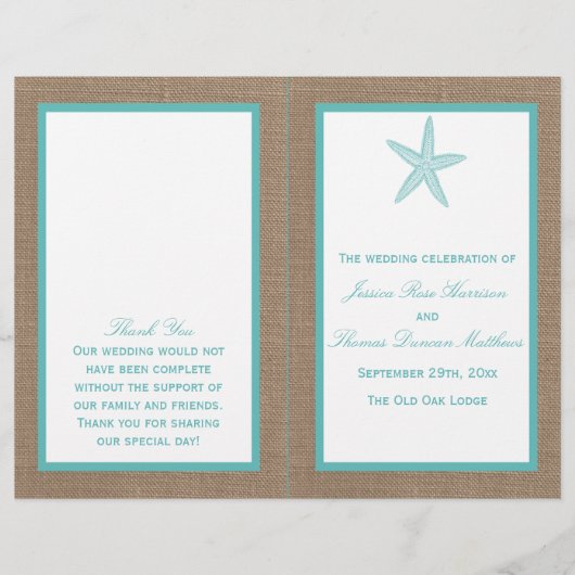 Turquoise Starfish Burlap Beach Wedding Collectie (Voorkant)