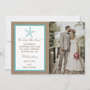 Turquoise Starfish Burlap Beach Wedding Collectie Aankondiging