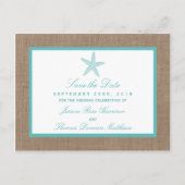 Turquoise Starfish Burlap Beach Wedding Collectie Aankondigingskaart (Voorkant)