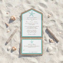 Turquoise Starfish Burlap Beach Wedding Collectie All In One Uitnodiging