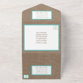 Turquoise Starfish Burlap Beach Wedding Collectie All In One Uitnodiging (Buitenkant)