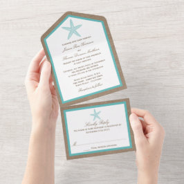 Turquoise Starfish Burlap Beach Wedding Collectie All In One Uitnodiging