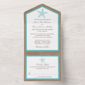 Turquoise Starfish Burlap Beach Wedding Collectie All In One Uitnodiging (Binnen)