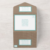 Turquoise Starfish Burlap Beach Wedding Collectie All In One Uitnodiging (Buitenkant)