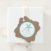 Turquoise Starfish Burlap Beach Wedding Collectie Bedankjes Labels (In situ)