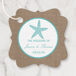 Turquoise Starfish Burlap Beach Wedding Collectie Bedankjes Labels