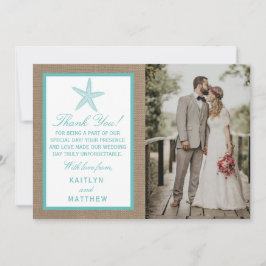 Turquoise Starfish Burlap Beach Wedding Collectie Bedankkaart