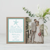 Turquoise Starfish Burlap Beach Wedding Collectie Bedankkaart (Staand voorkant)