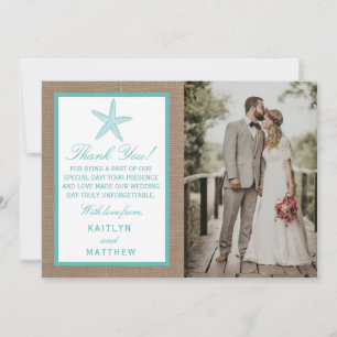 Turquoise Starfish Burlap Beach Wedding Collectie Bedankkaart