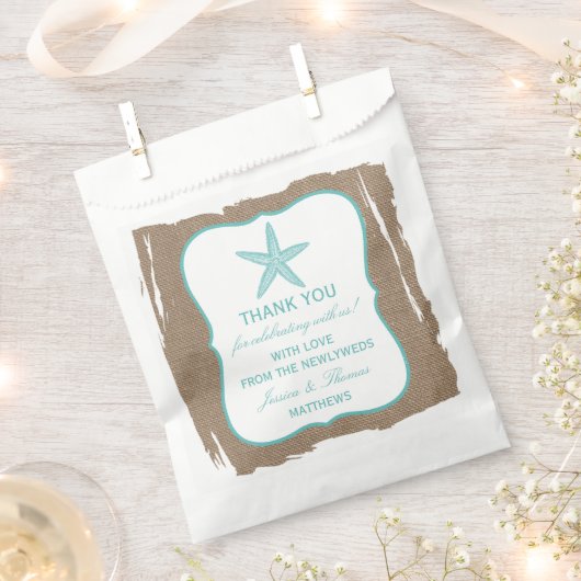 Turquoise Starfish Burlap Beach Wedding Collectie Bedankzakje (Geknipt)