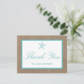 Turquoise Starfish Burlap Beach Wedding Collectie Briefkaart (Staand voorkant)