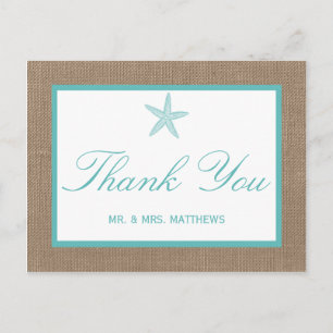 Turquoise Starfish Burlap Beach Wedding Collectie Briefkaart