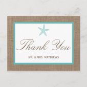 Turquoise Starfish Burlap Beach Wedding Collectie Briefkaart (Voorkant)