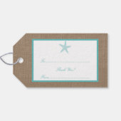 Turquoise Starfish Burlap Beach Wedding Collectie Cadeaulabel (Achterkant Horizontaal)