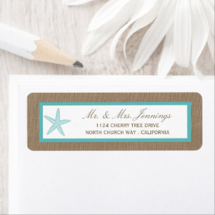 Turquoise Starfish Burlap Beach Wedding Collectie Etiket