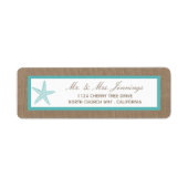 Turquoise Starfish Burlap Beach Wedding Collectie Etiket (Voorkant)