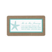 Turquoise Starfish Burlap Beach Wedding Collectie Etiket (Voorkant)
