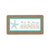 Turquoise Starfish Burlap Beach Wedding Collectie Etiket (Voorkant)