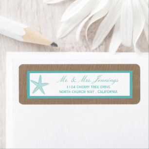 Turquoise Starfish Burlap Beach Wedding Collectie Etiket