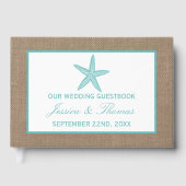 Turquoise Starfish Burlap Beach Wedding Collectie Gastenboek (Voorkant)
