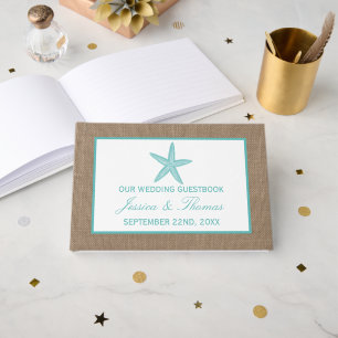 Turquoise Starfish Burlap Beach Wedding Collectie Gastenboek