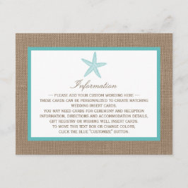 Turquoise Starfish Burlap Beach Wedding Collectie Informatiekaartje