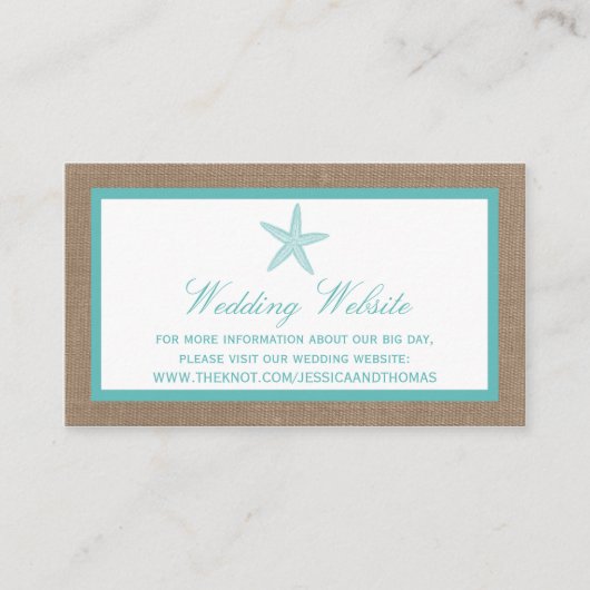 Turquoise Starfish Burlap Beach Wedding Collectie Informatiekaartje (Voorkant)