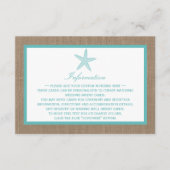 Turquoise Starfish Burlap Beach Wedding Collectie Informatiekaartje (Voorkant)