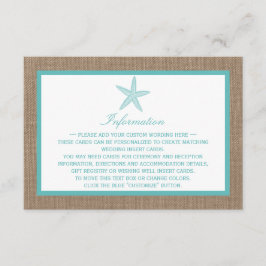 Turquoise Starfish Burlap Beach Wedding Collectie Informatiekaartje