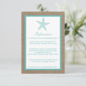 Turquoise Starfish Burlap Beach Wedding Collectie Informatiekaartje (Staand voorkant)