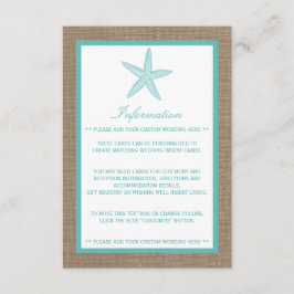 Turquoise Starfish Burlap Beach Wedding Collectie Informatiekaartje