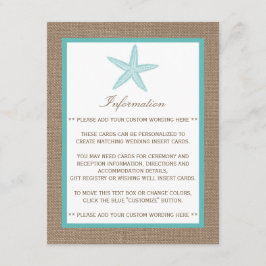 Turquoise Starfish Burlap Beach Wedding Collectie Informatiekaartje
