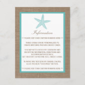 Turquoise Starfish Burlap Beach Wedding Collectie Informatiekaartje (Voorkant)