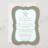 Turquoise Starfish Burlap Beach Wedding Collectie Kaart (Voorkant)