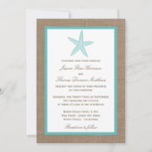 Turquoise Starfish Burlap Beach Wedding Collectie Kaart (Voorkant)