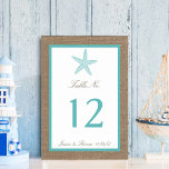 Turquoise Starfish Burlap Beach Wedding Collectie Kaart<br><div class="desc">De turkooiszeester op het collectie van het strandbruiloft is perfect voor elk stel dat een romantisch huwelijk door het zee plant. De rustic burlap effect achtergrond geeft deze tabelnummerkaarten een boho-chic aanvoelen, terwijl de tropische turquoise een vers en koel kleurenschema heeft dat tijdens je bruiloft kan worden gebruikt. De schattige...</div>