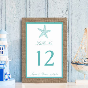 Turquoise Starfish Burlap Beach Wedding Collectie Kaart